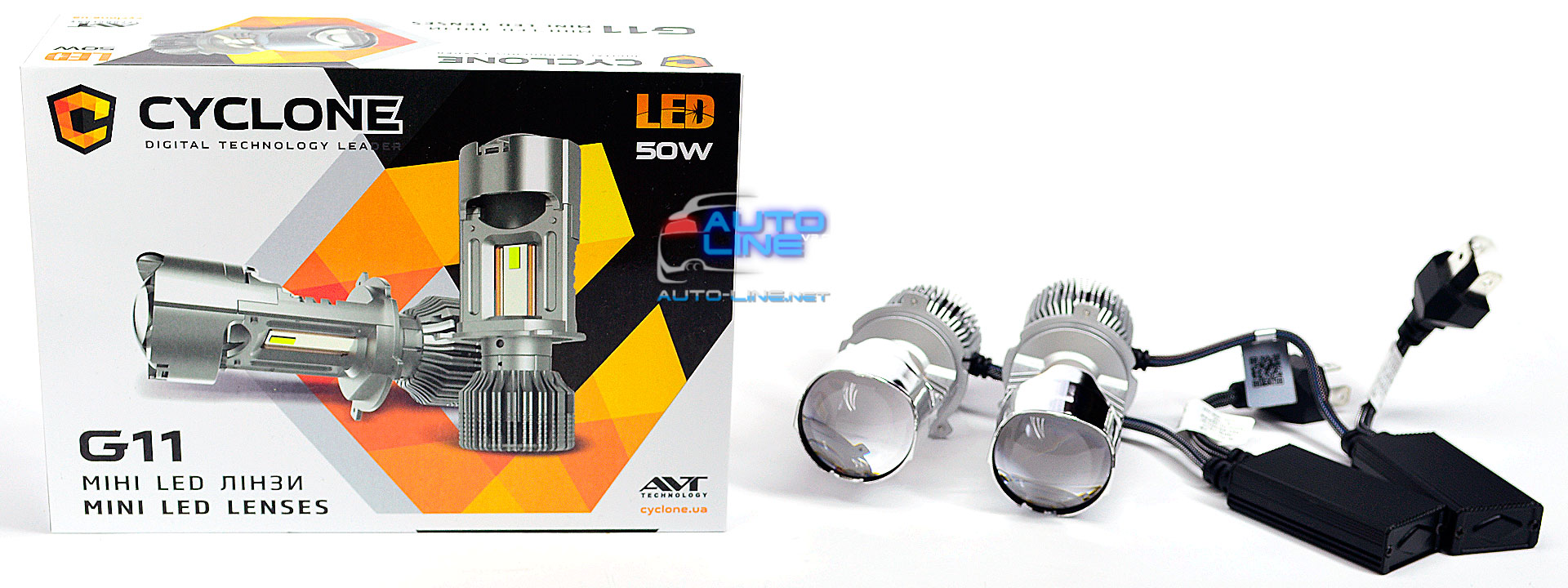 Cyclone LED G11 H4 50W — мини LED-линза H4 ближний/дальний свет, светодиодная лампа-линза H4 50Вт