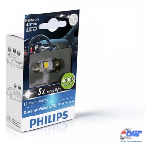 Габарит Philips Festoon Vision LED T10.5x43, 4000K, 1шт/блистер 129454000KX1