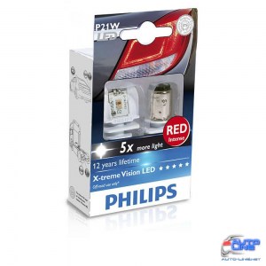 Лампа светодиодная Philips P21W RED 12/24V, 2шт/блистер 12898RX2