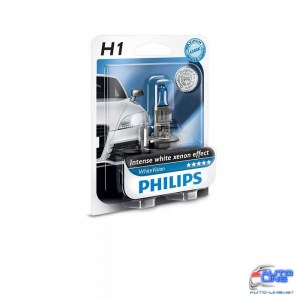 Лампа галогенная Philips H1 WhiteVision +60%, 4300K, 1шт/блистер 12258WHVB1