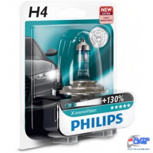 Лампа галогенная Philips H4 X-treme VISION +130%, 1шт/блистер 12342XV+B1