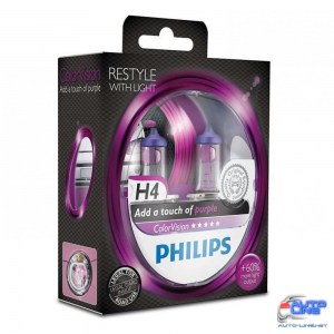 Лампа галогенная Philips H4 ColorVision Purple, 2шт/блистер 12342CVPPS2