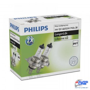 Лампа галогенная Philips H4 LongLife EcoVision 12342ELC2 2шт/картон