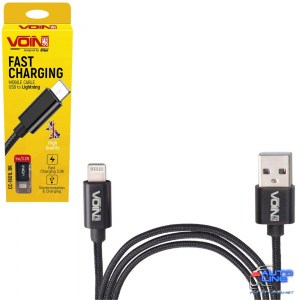Кабель VOIN CC-1801L BK, USB - Lightning 3А, 1m, black (быстрая зарядка/передача данных) (CC-1801L BK)