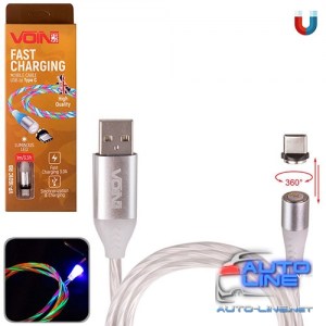 Кабель магнитный Multicolor LED VOIN USB - Type C 3А, 1m, (быстрая зарядка/передача данных) (VP-1601C RB)