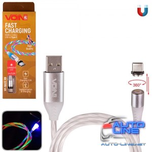 Кабель магнитный Multicolor LED VOIN USB - Type C 3А, 2m, (быстрая зарядка/передача данных) (VP-1602C RB)