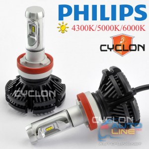 Cyclone LED H11 6000K 6000Lm type 7 v2 — светодиодная лампа H11 3000K/5000K/8000K, Philips ZES LED