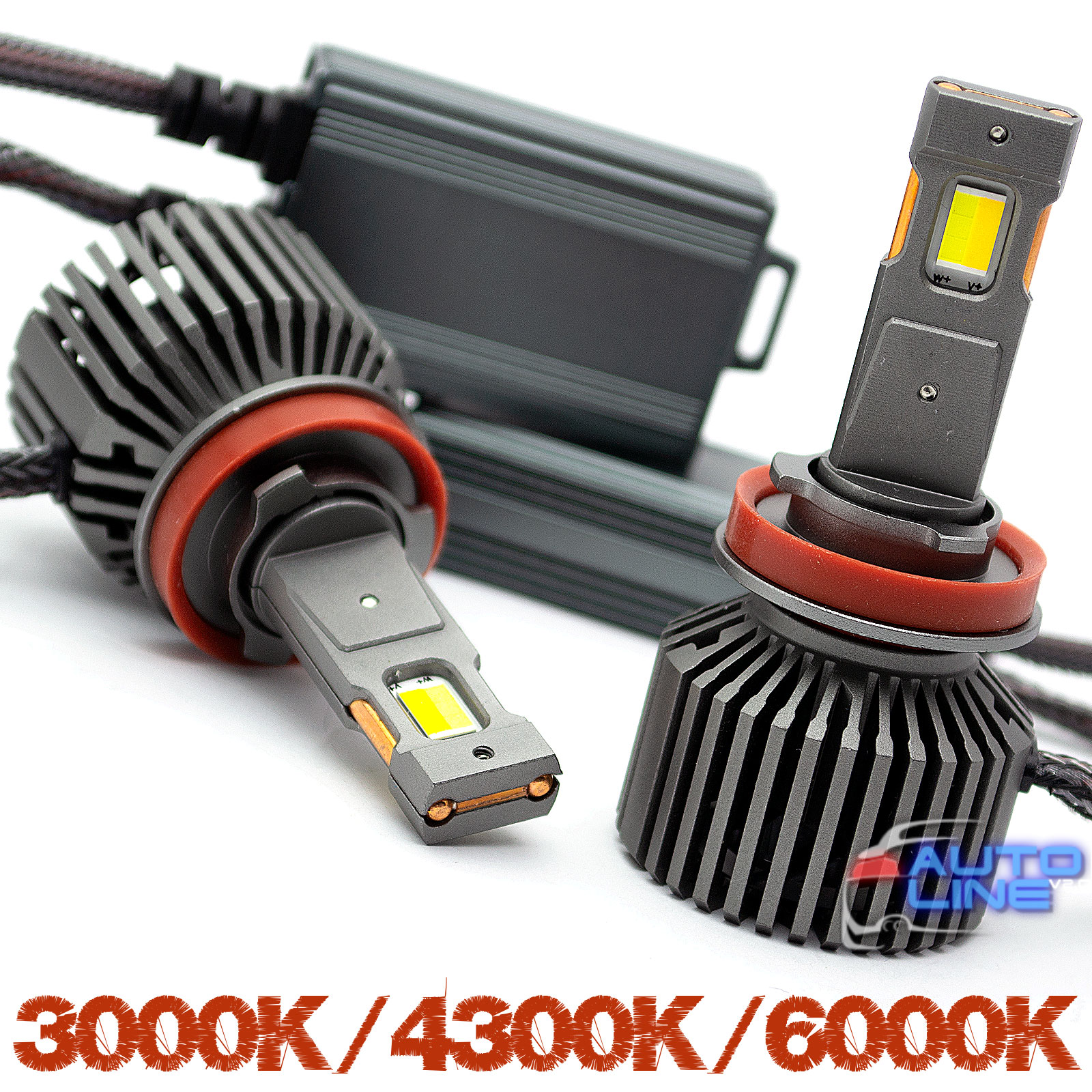 B-Power CAN H11 LED N3C V3 120W 28000Lm 3000K/4300K/6000K - трехцветные LED-лампы H11 3000K/4300K/6000K с медными трубками, 9-32В