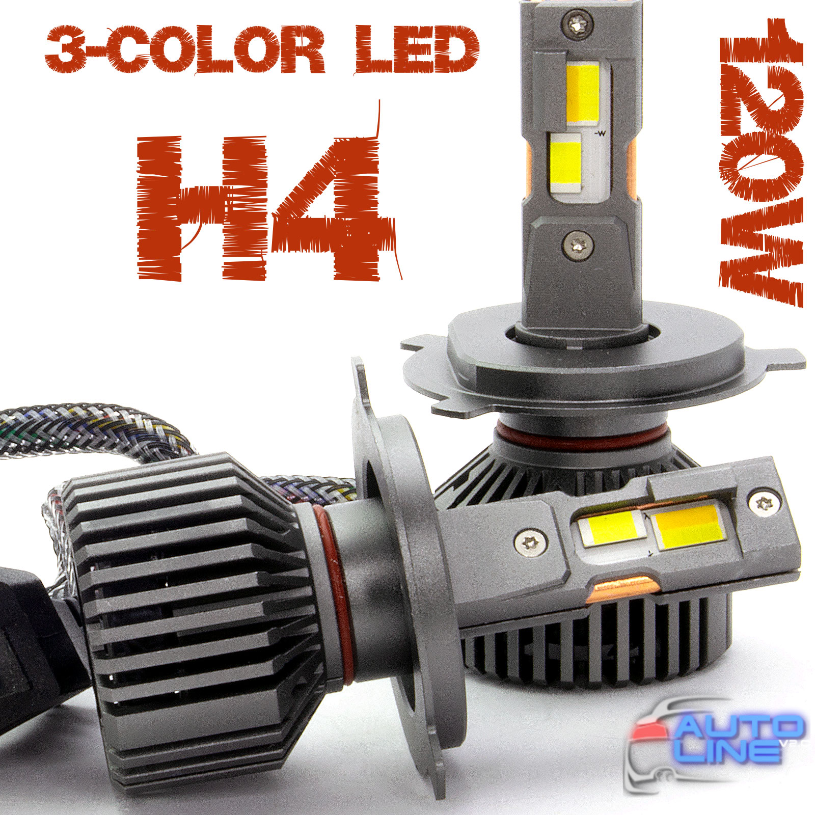 B-Power CAN H4 LED N3C V3 120W 28000Lm 3000K/4300K/6000K - триколірні LED-лампи H4 