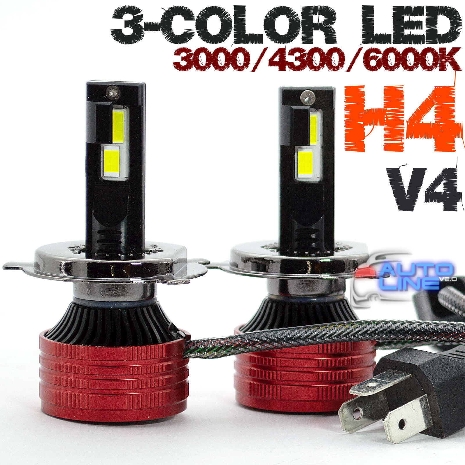 3-цветные LED-лампы H4 - B-Power H4 LED CAN N3C V4 3000K/4300K/6000K - трехцветные LED-лампы H4 3000K/4300K/6000K с медными трубками