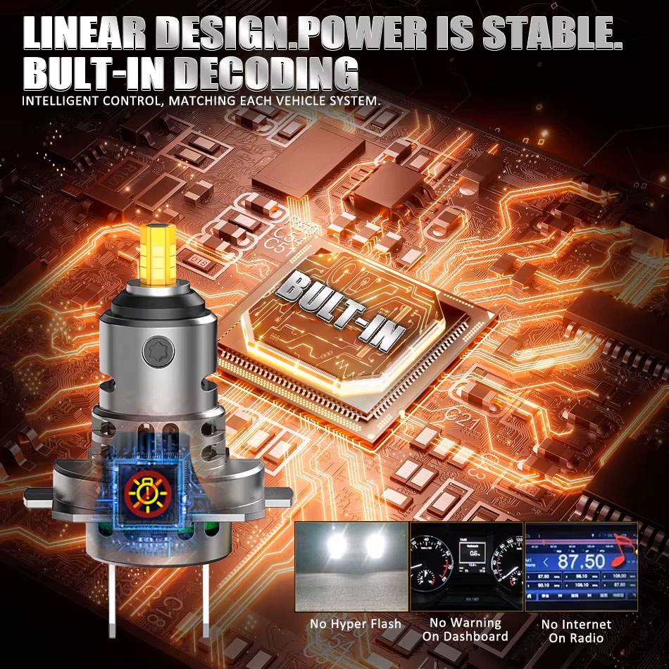 B-Power LED LM V3 H7 CAN 6000K — автомобильные мини 3D LED-лампы H7 для линзованной и рефлекторной оптики, LED лампы H7 360 градусов с