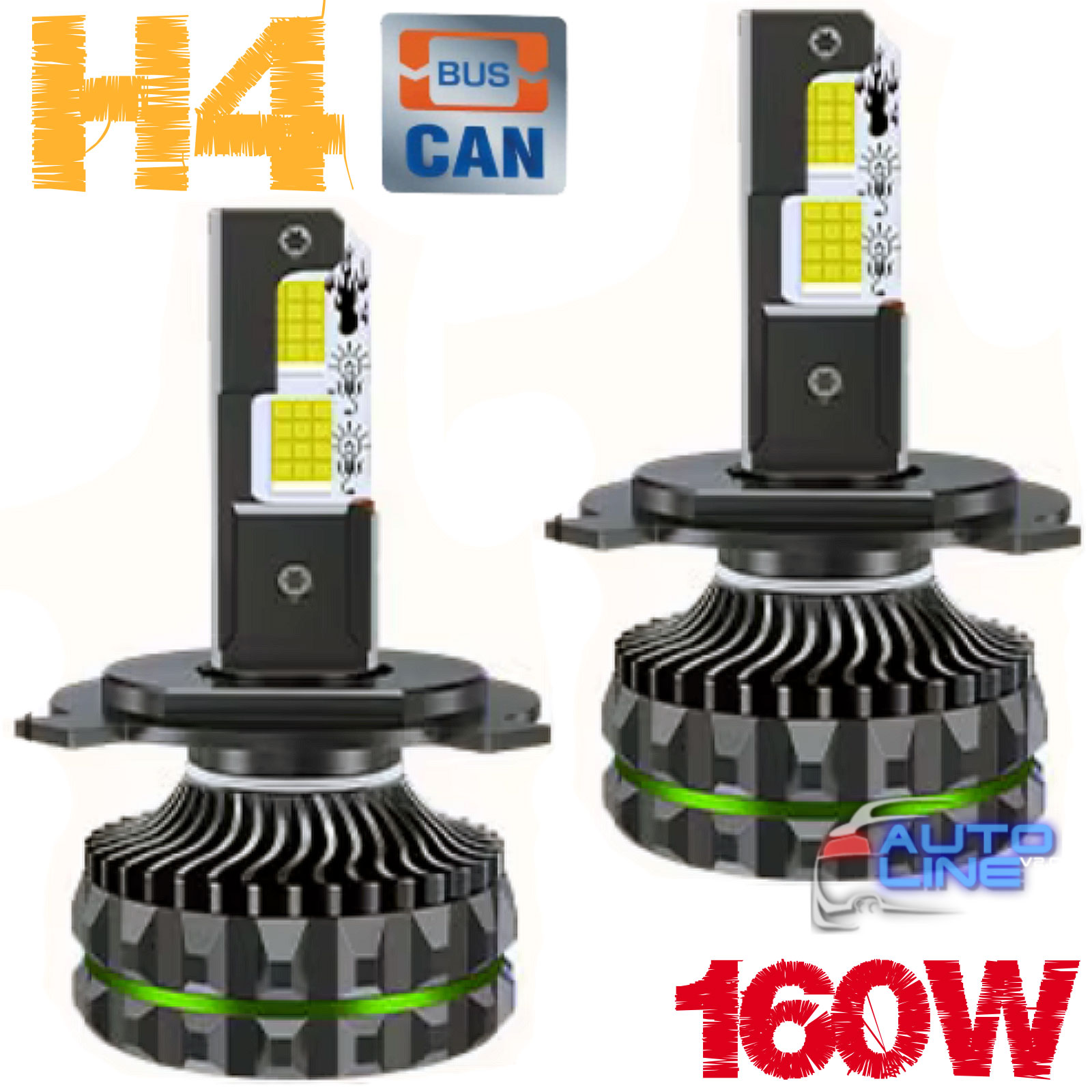 B-Power LED XL1 H4 6000K 40000Lm 160W CAN - автомобільні потужні LED-лампи H4 з обманкою, 4 мідні трубки CSP Leds