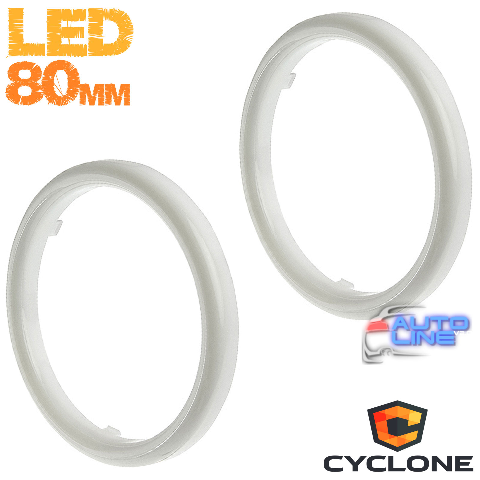 Cyclone 2AE Y2 80mm White — круглые LED-кольца подсветки для масок линз, круглые ангельские глазки LED 80мм