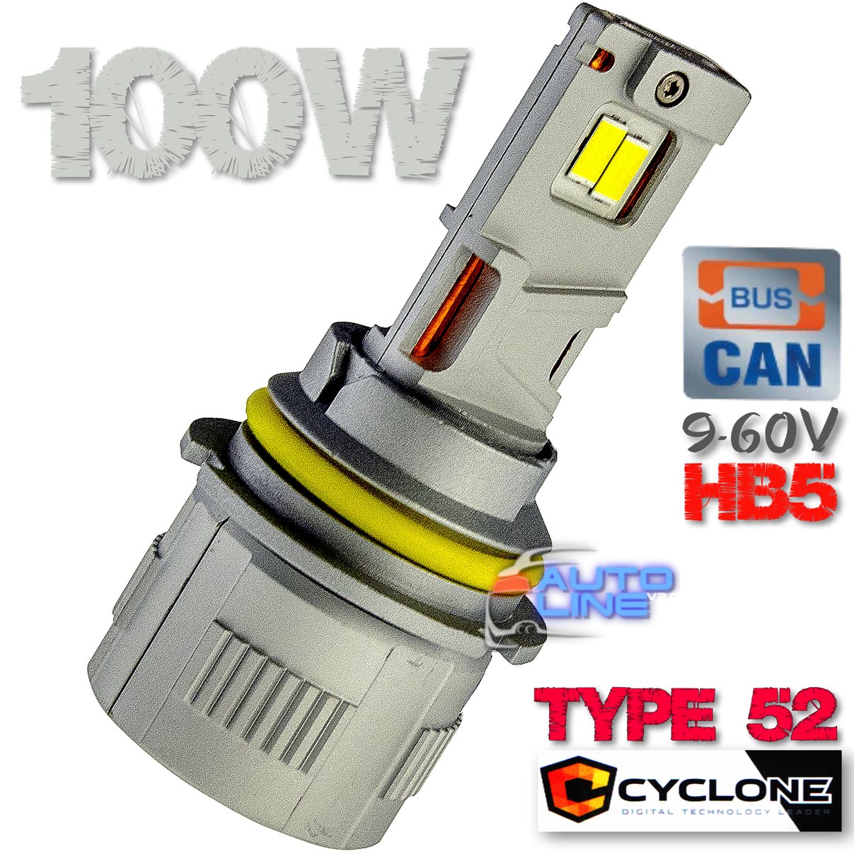 Мощные LED-лампы 9007/HB5 для грузовых и легковых авто с обманкой, 100Вт 9-60V - Cyclone LED 9007 H/L 6000K 9-60V type 52