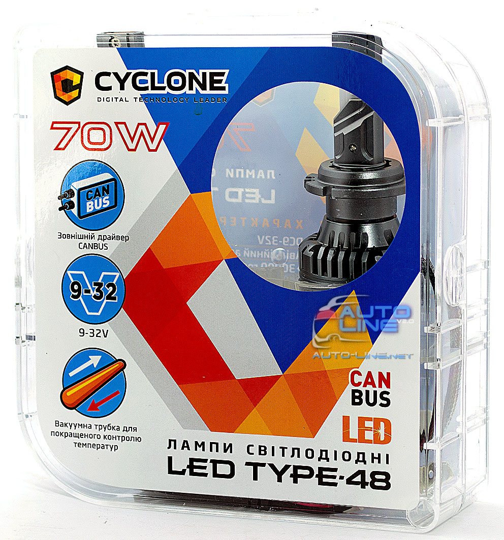Потужні LED-лампи D2 (D2S) з обманкою 9-32 В 70 Вт 5500 K/18000 Lm — Cyclone LED D2 5500K type 48