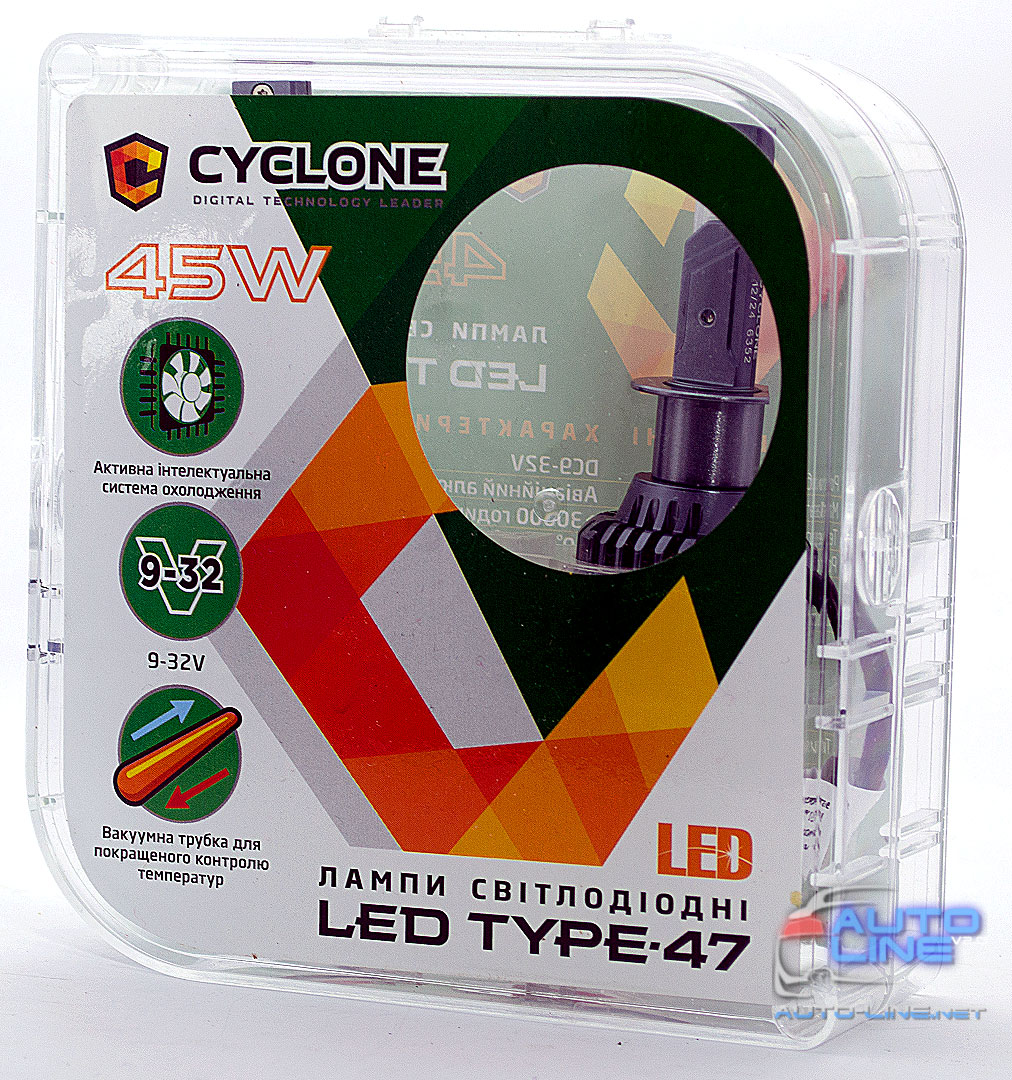 Мощные LED-лампы H1 с обманкой 9-32В 45Вт 5500K/9800Lm - Cyclone LED H1 5500K type 47