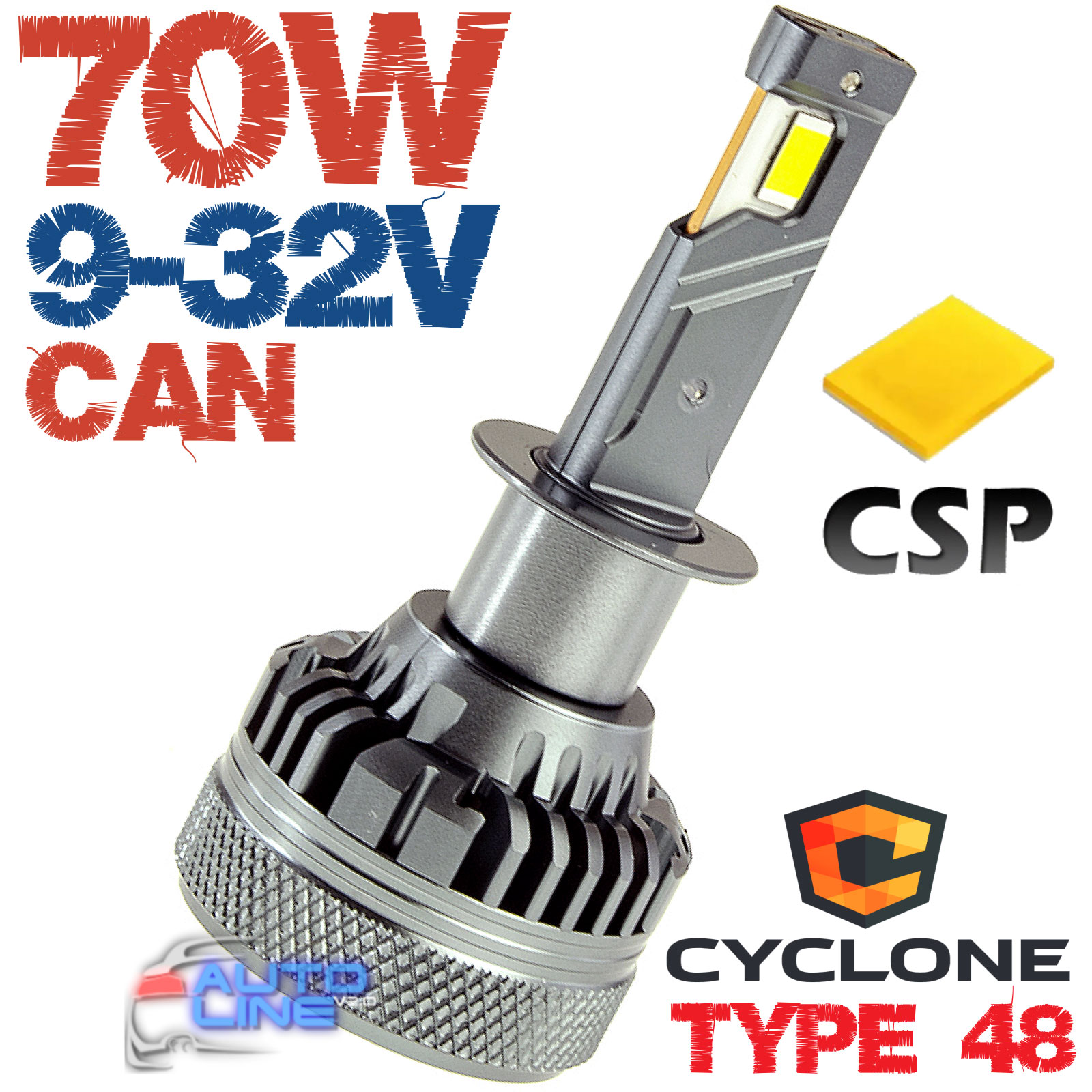 Мощная LED-лампа H1 с обманкой 9-32В 70Вт 5500K/18000Lm - Cyclone LED H1 5500K type 48