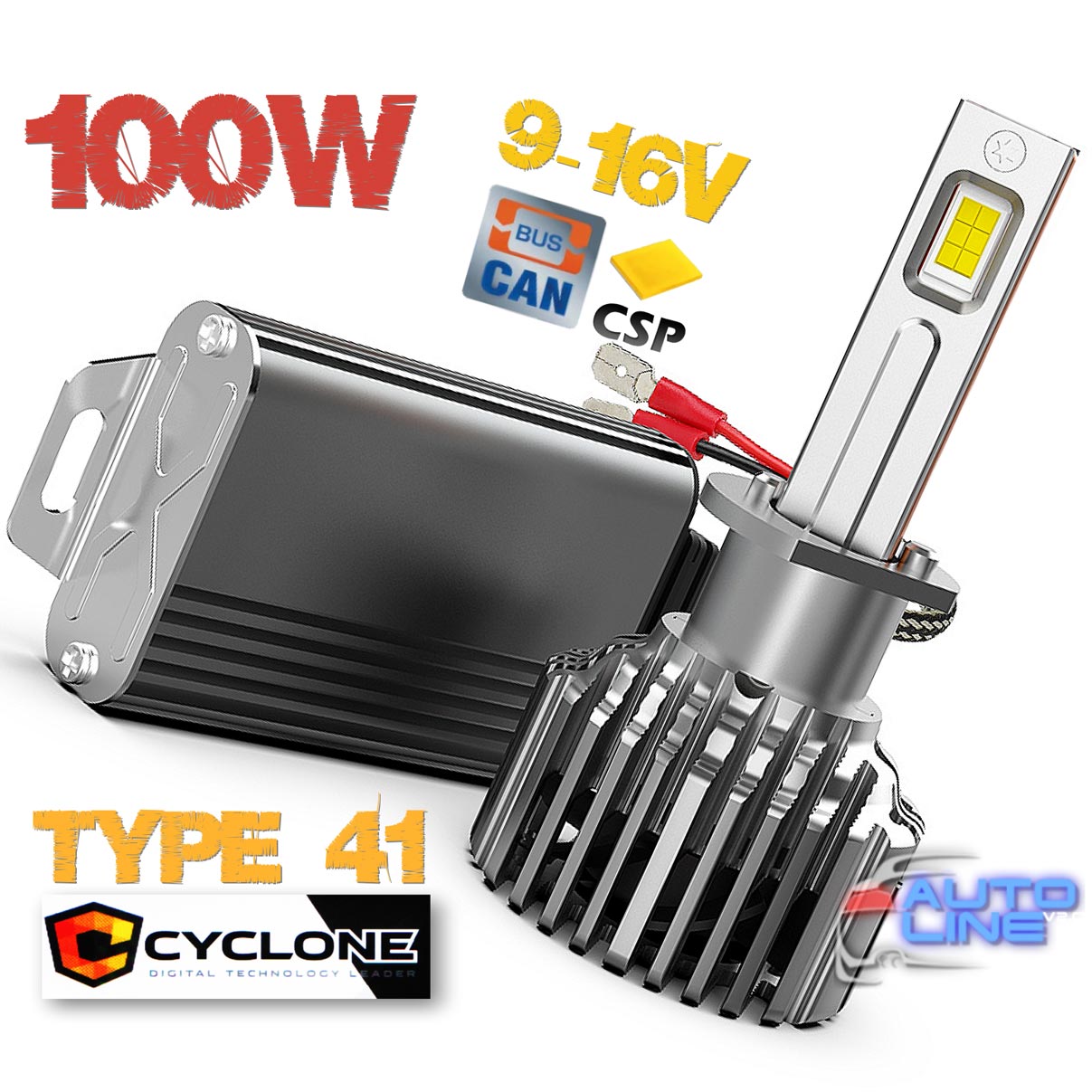 Потужні CAN LED-лампи H1 з "обманкою", 100 W, 9-16V — Cyclone LED H1 5700K type 41