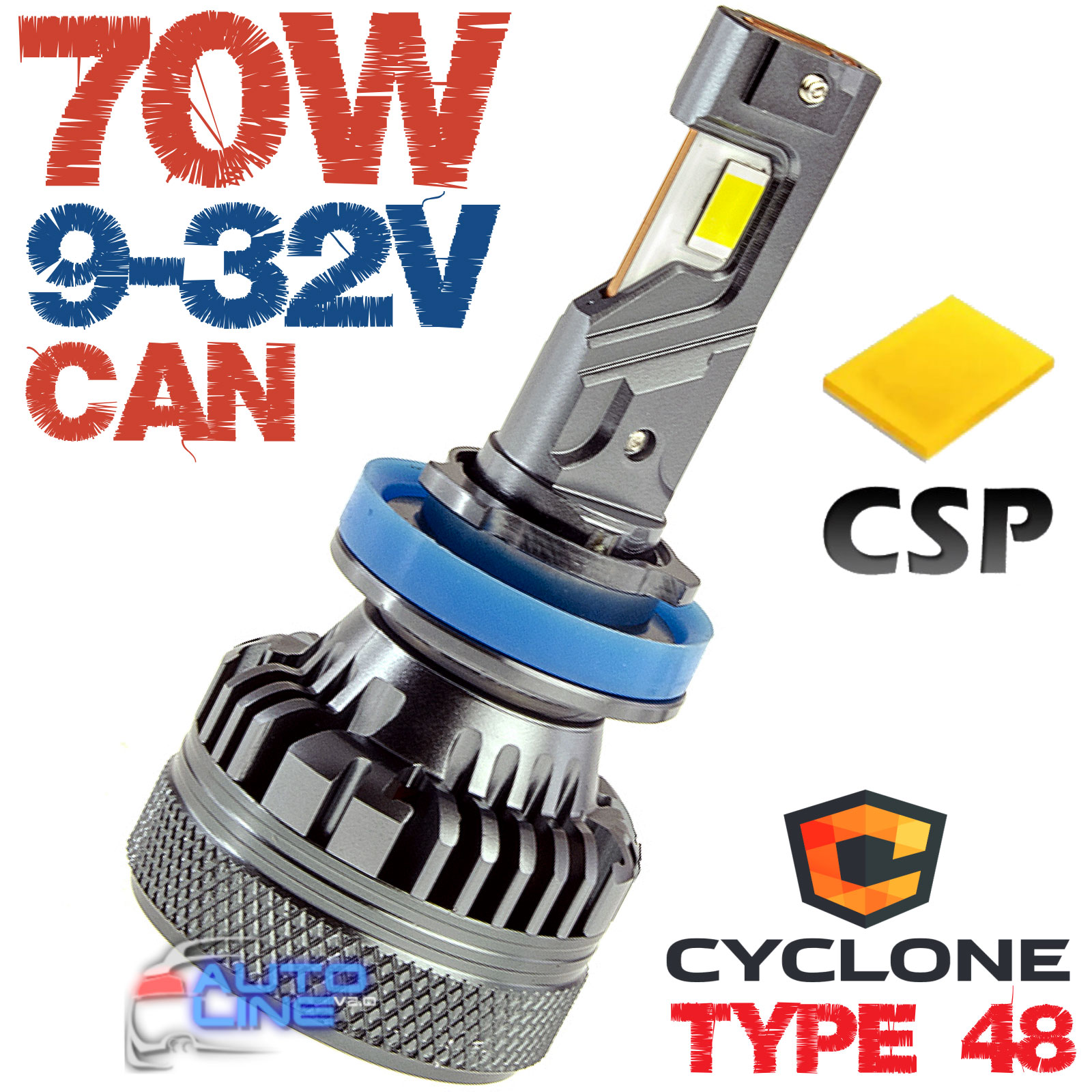 Потужні LED-лампи H11 з обманкою 9-32 В 70 Вт 5500 K/18000 Lm — Cyclone LED H11 5500K type 48