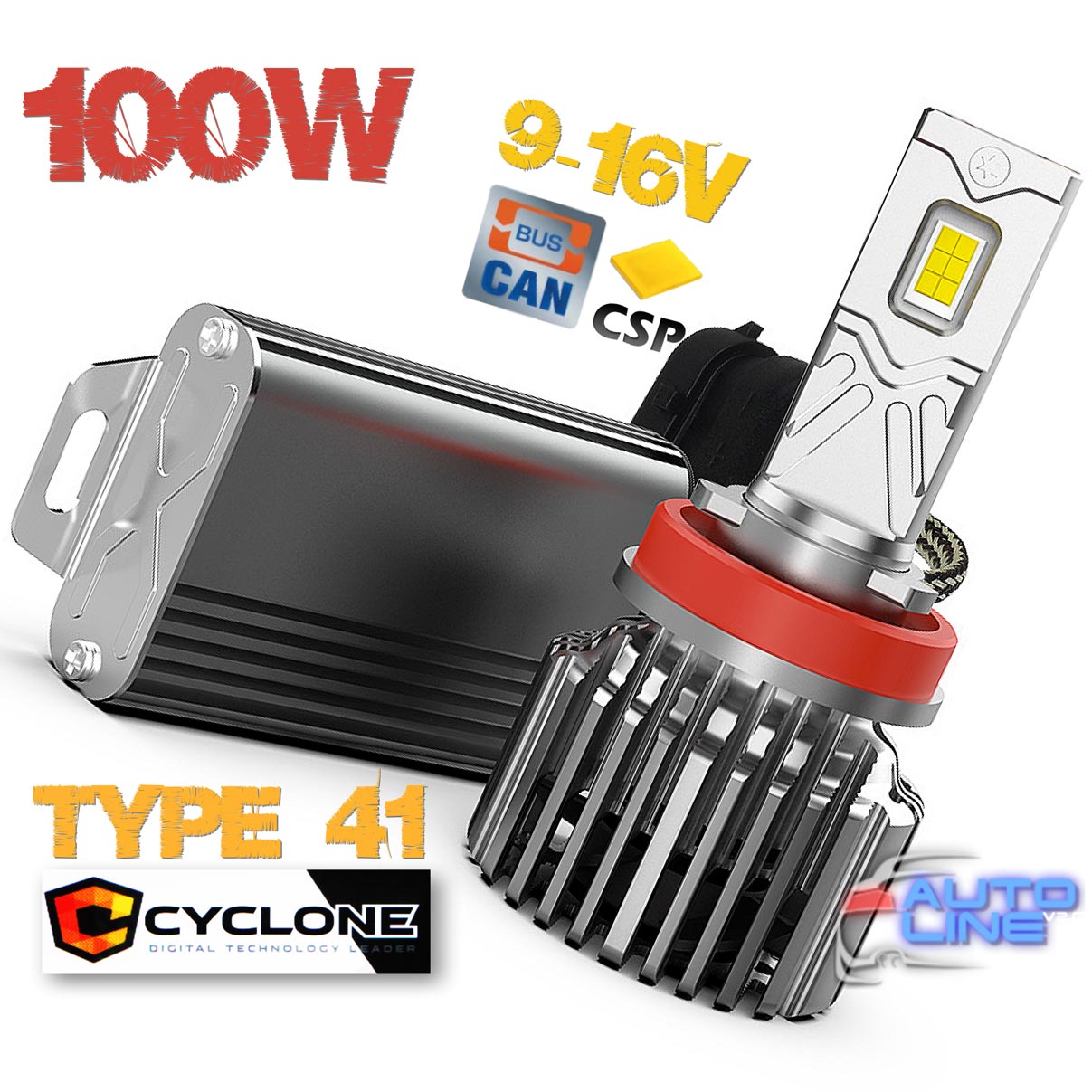 Потужні CAN LED-лампи H11 з "обманкою", 100 W, 9-16V — Cyclone LED H11 5700K type 41