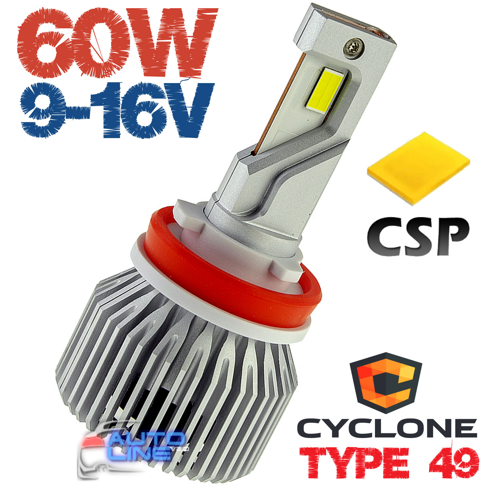 Мощная LED-лампа H11 9-16В 6000K/17500Lm - Cyclone LED H11 6000K type 49