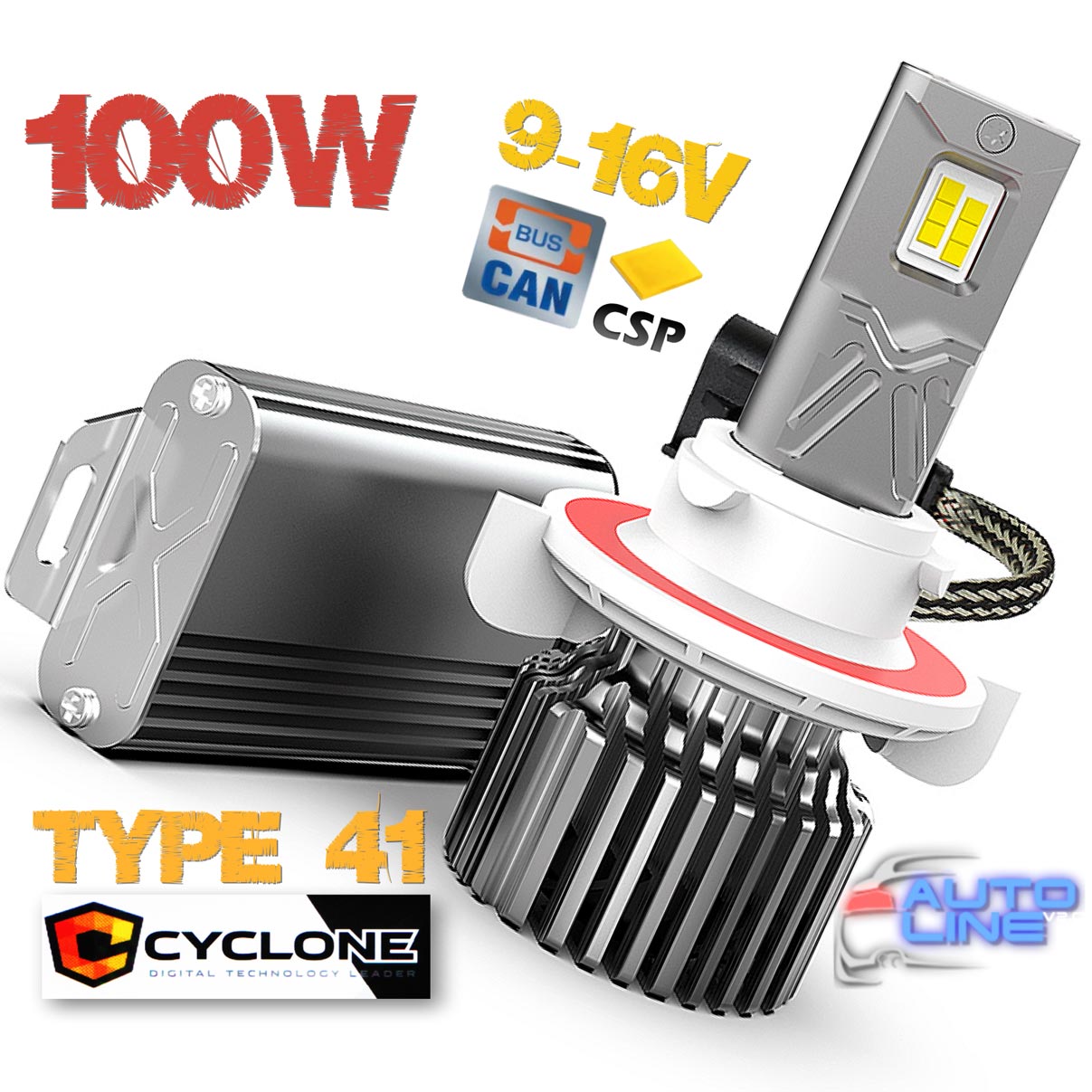 Потужні CAN LED-лампм H13 з "обманкою", 100 W, 9-16V — Cyclone LED H13 H/L 5700K type 41