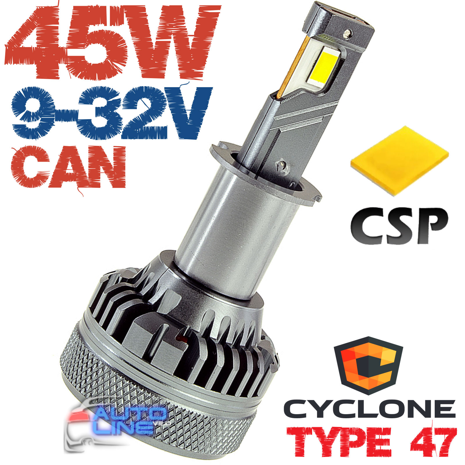Мощная LED-лампа H3 с обманкой 9-32В 45Вт 5500K/9800Lm - Cyclone LED H3 5500K type 47