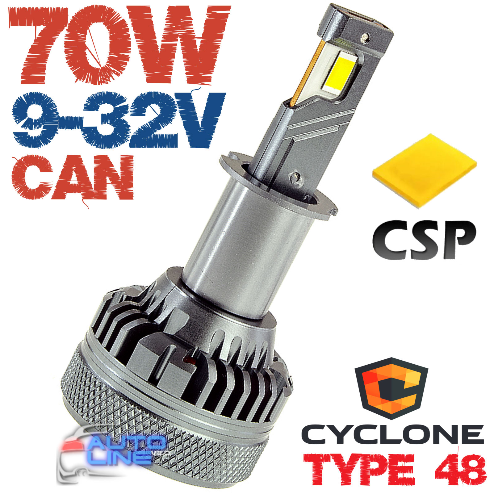 Мощная LED-лампа H3 с обманкой 9-32В 70Вт 5500K/18000Lm - Cyclone LED H3 5500K type 48