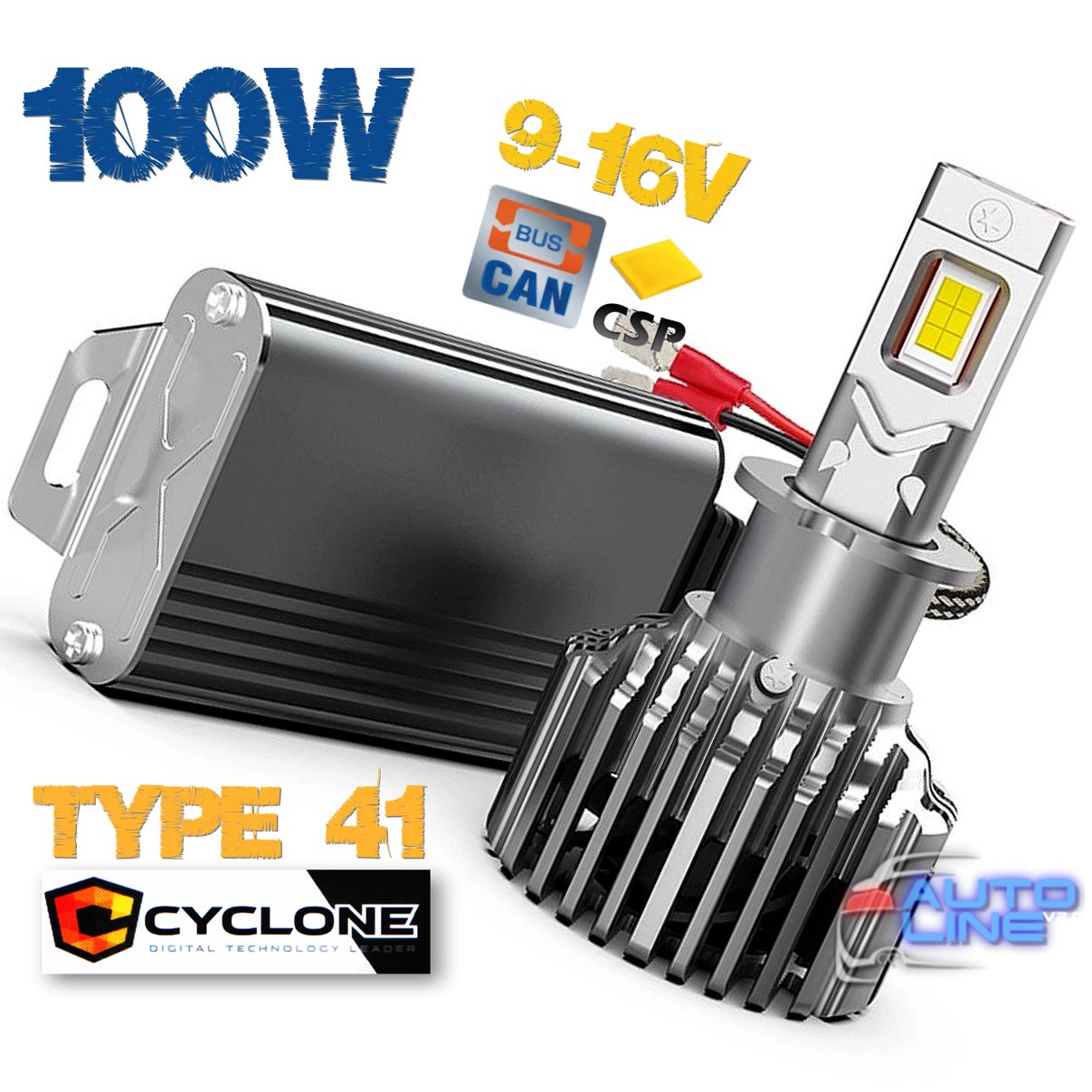 Потужні CAN LED-лампи H3 з "обманкою", 100 W, 9-16V — Cyclone LED H3 5700K type 41