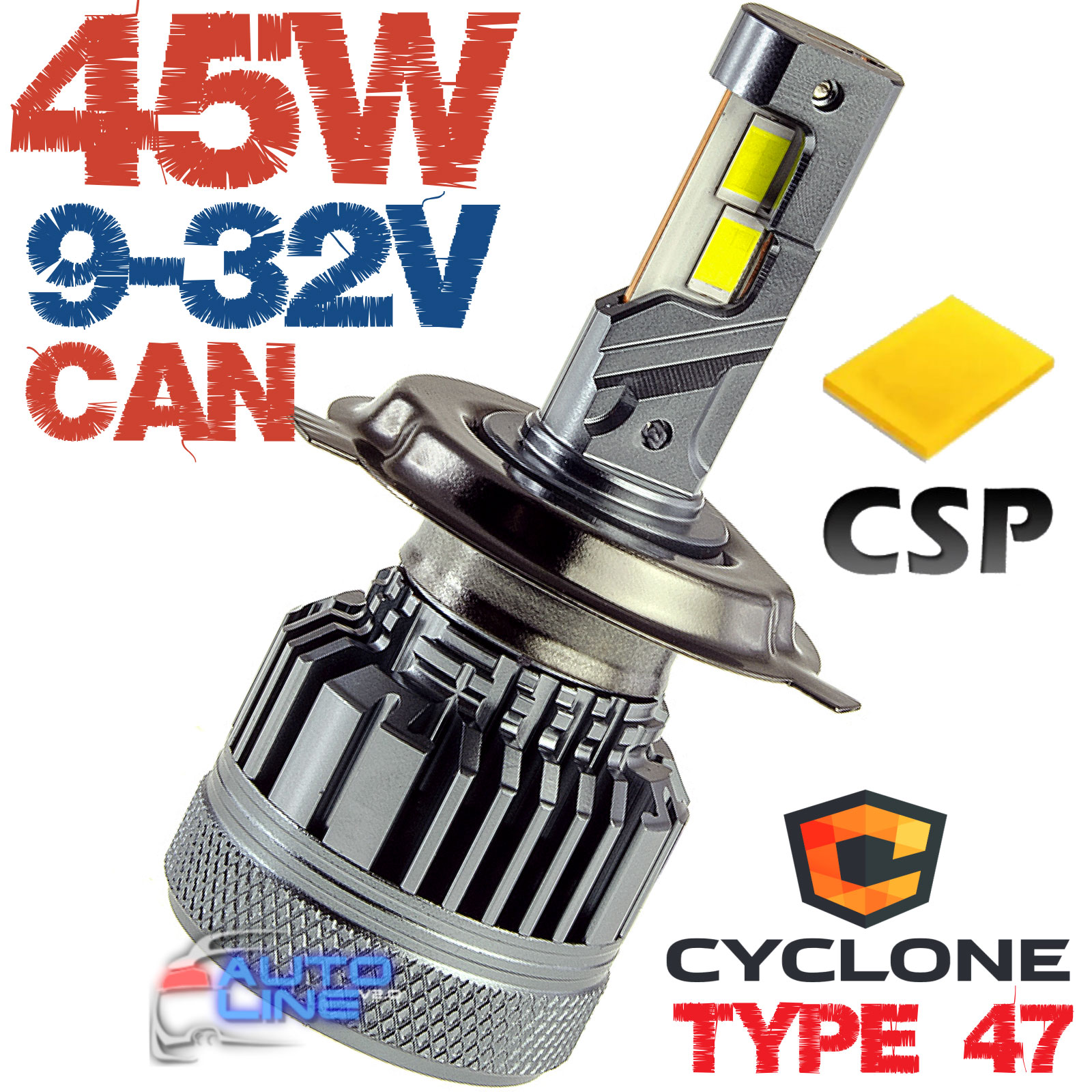 Мощная LED-лампа H4 с обманкой 9-32В 45Вт 5500K/9800Lm - Cyclone LED H4 H/L 5500K type 47