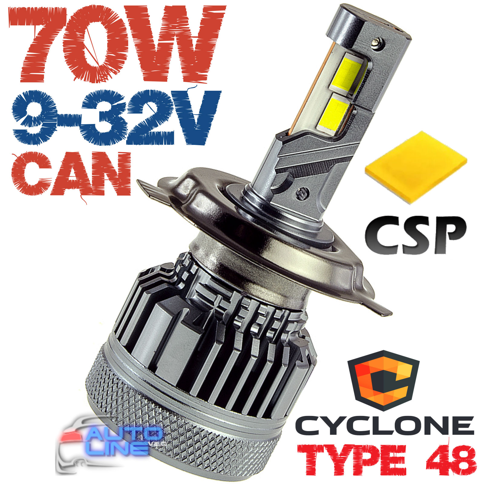 Мощная LED-лампа H4 с обманкой 9-32В 70Вт 5500K/18000Lm - Cyclone LED H4 H/L 5500K type 48