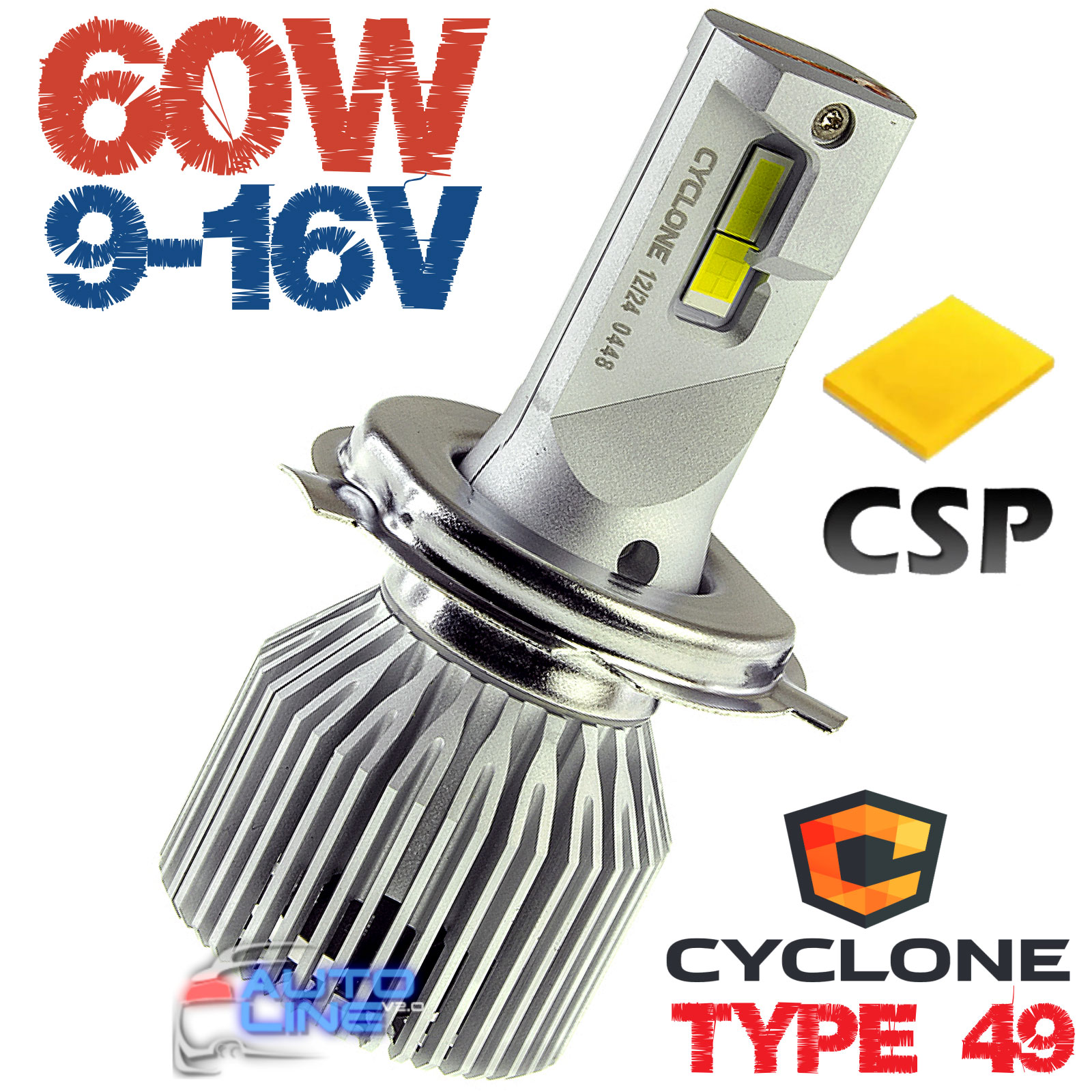 Мощная LED-лампа H4 9-16В 6000K/17500Lm - Cyclone LED H4 H/L 6000K type 49