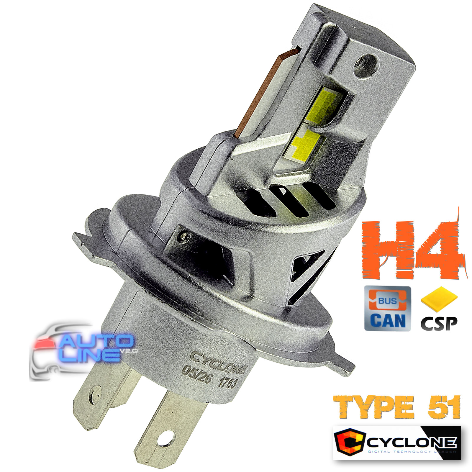 Компактні LED-лампи H4 під галогенку — Cyclone LED H4 H/L 6000K type 51