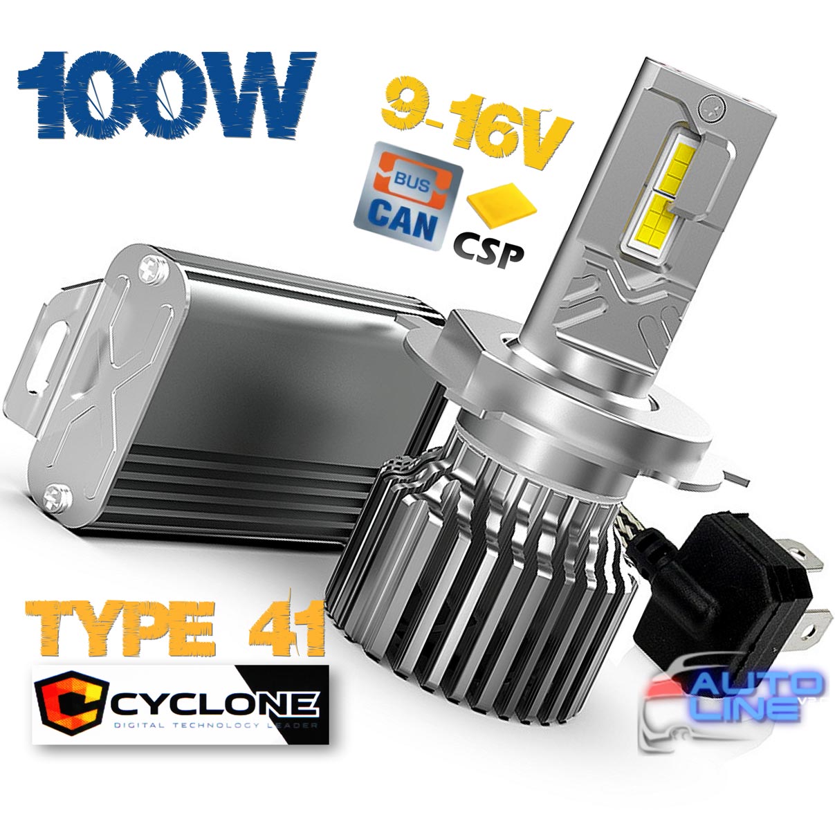 Потужна CAN LED-лампа H4/H19 з "обманкою", 100 W, 9-16V — Cyclone LED H4/H19 H/L 5700K type 41