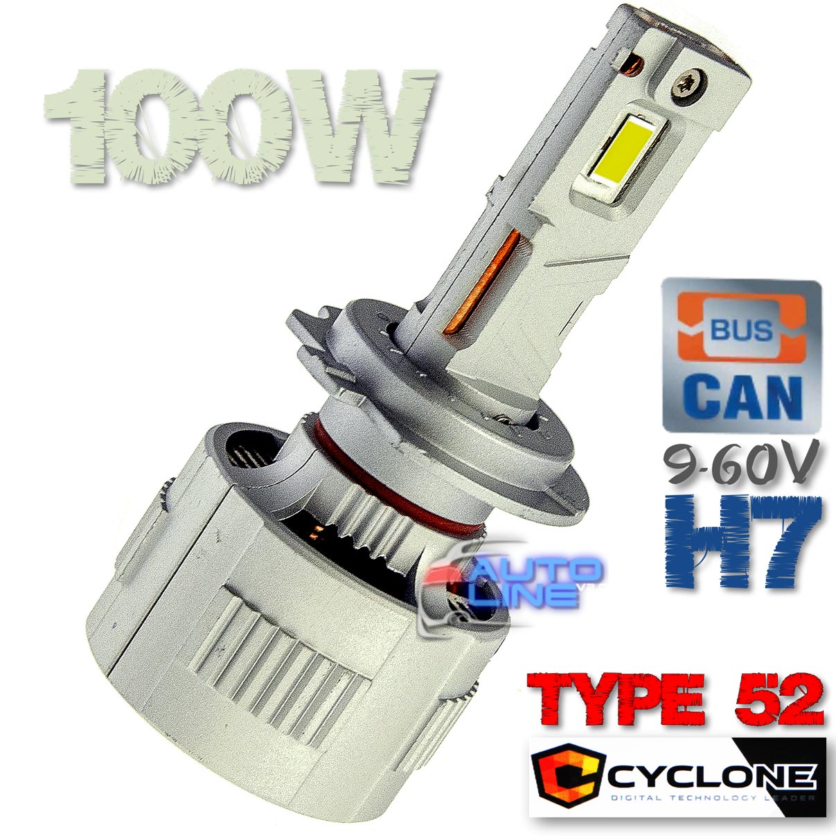 Мощные LED-лампы H7 для грузовых и легковых авто с обманкой, 100Вт 9-60V - Cyclone LED H7 6000K 9-60V type 52