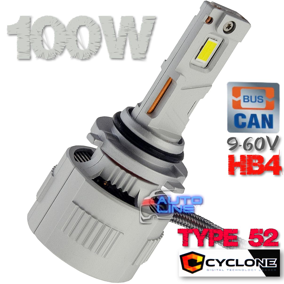 Cyclone LED HB4/9006 6000K 9-60V type 52 — мощные LED-лампы HB4/9006 для грузовых и легковых авто с обманкой, 100 Вт