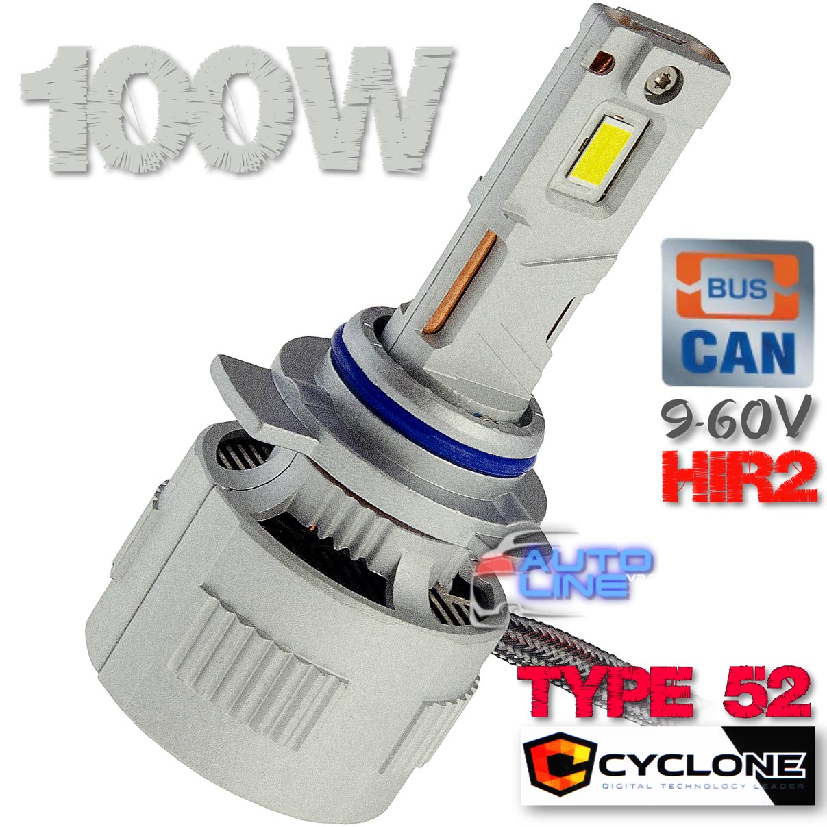 Cyclone LED HIR2/9012 6000K 9-60V type 52 — мощные LED-лампы HIR2/9012 для грузовых и легковых авто с обманкой, 100 Вт