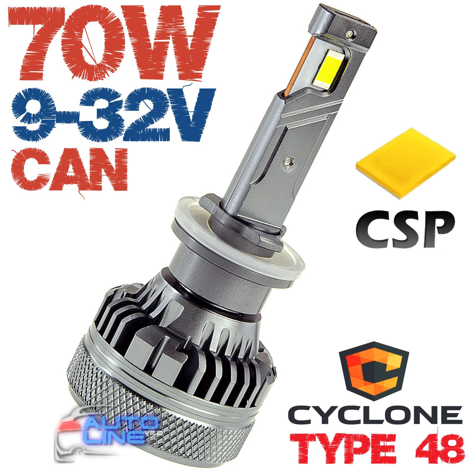 Мощная LED-лампа H27 с обманкой 9-32В 70Вт 5500K/18000Lm - Cyclone LED H27 5500K type 48