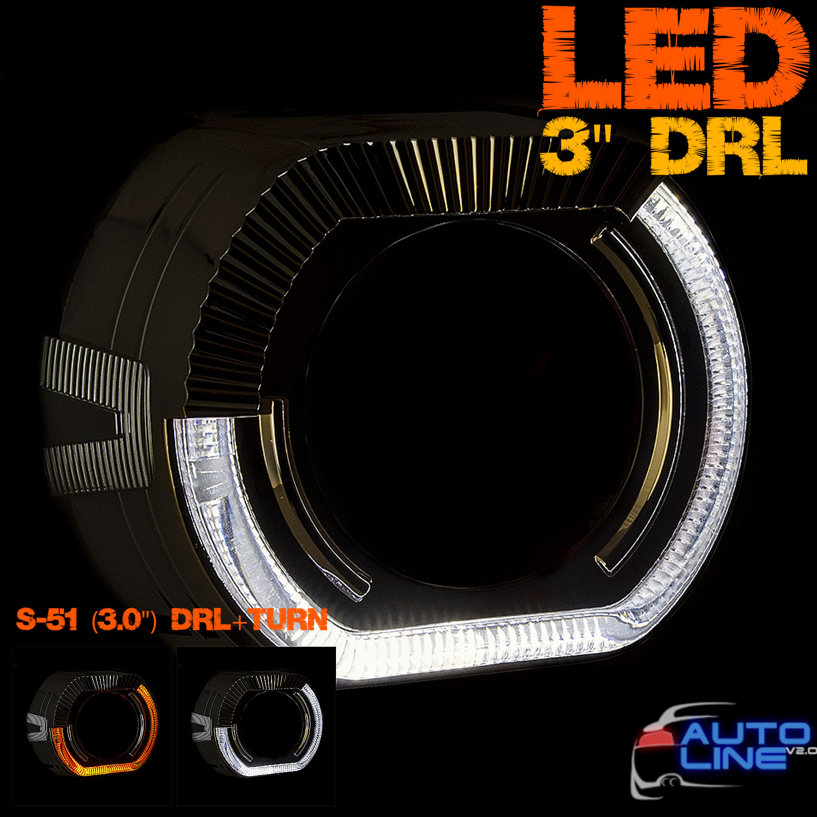 Cyclone S-51 (3.0) DRL+TURN — комплект LED-масок с ангельскими глазками для линзы 3 дюйма, DRL (ДХО ангельские глазки + повороты)