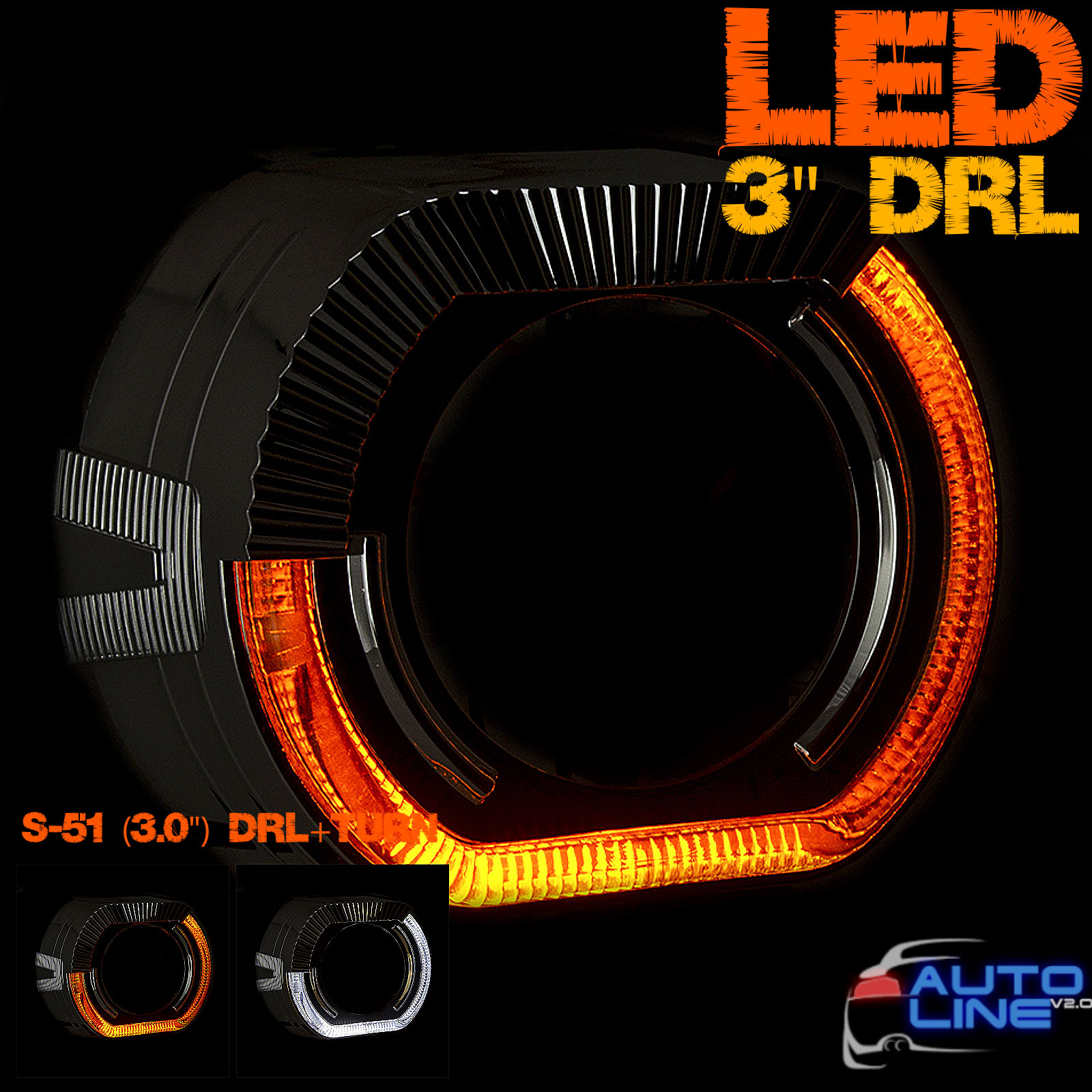 Cyclone S-51 (3.0) DRL+TURN — комплект LED-масок с ангельскими глазками для линзы 3 дюйма, DRL (ДХО ангельские глазки + повороты)