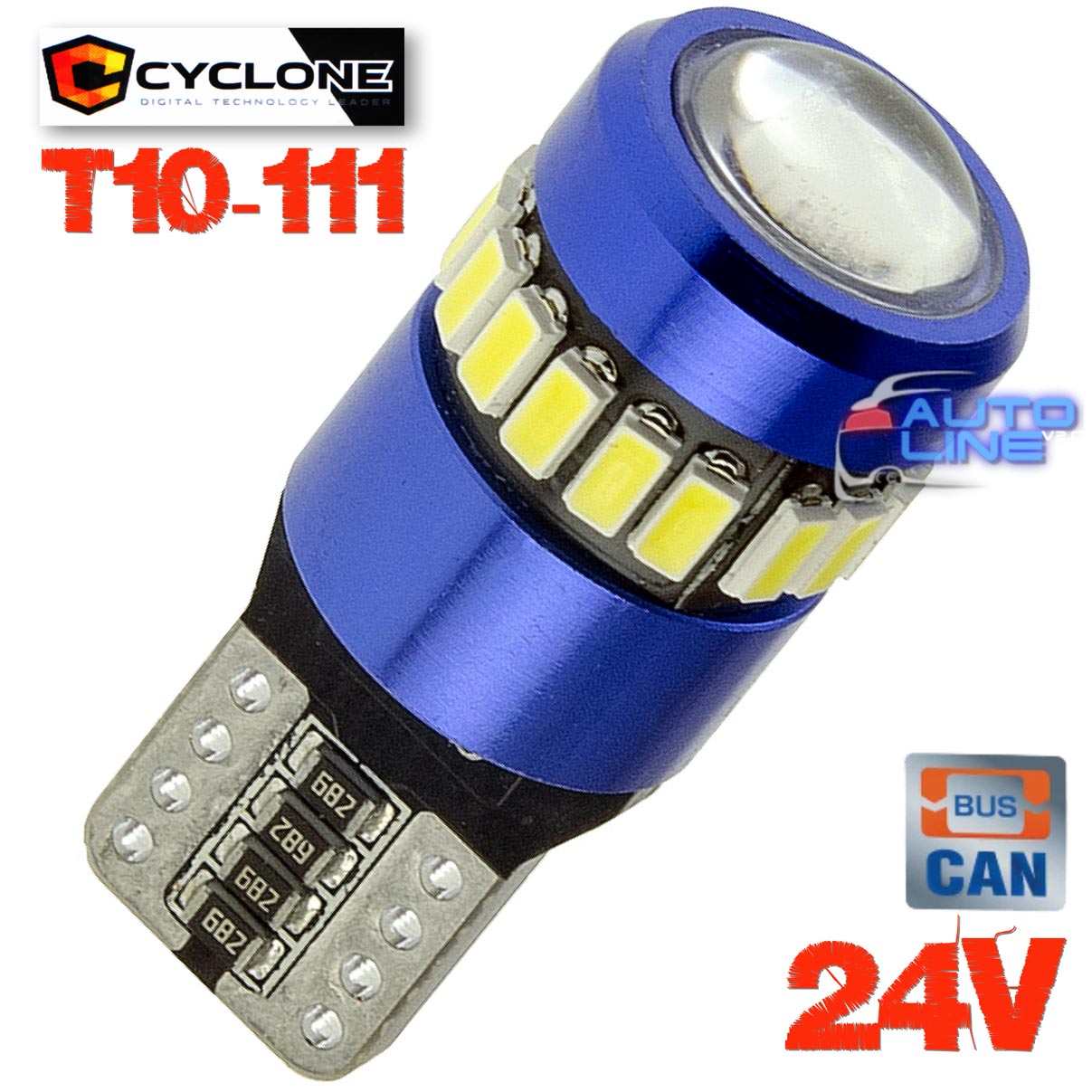 LED-лампа 24 В T10/W5W з лінзою для вантажівки — Cyclone T10-111 CAN 3014+3030-19 24V