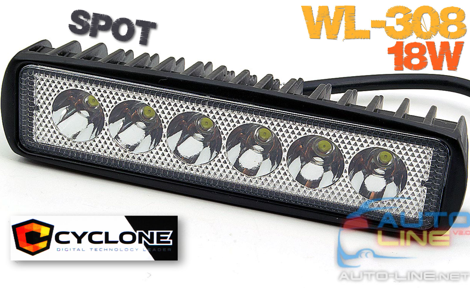 Cyclone WL-308 SLIM 18W EP6 SP — дополнительная LED-фара ldkmytuj света 6 диодов 18 Вт