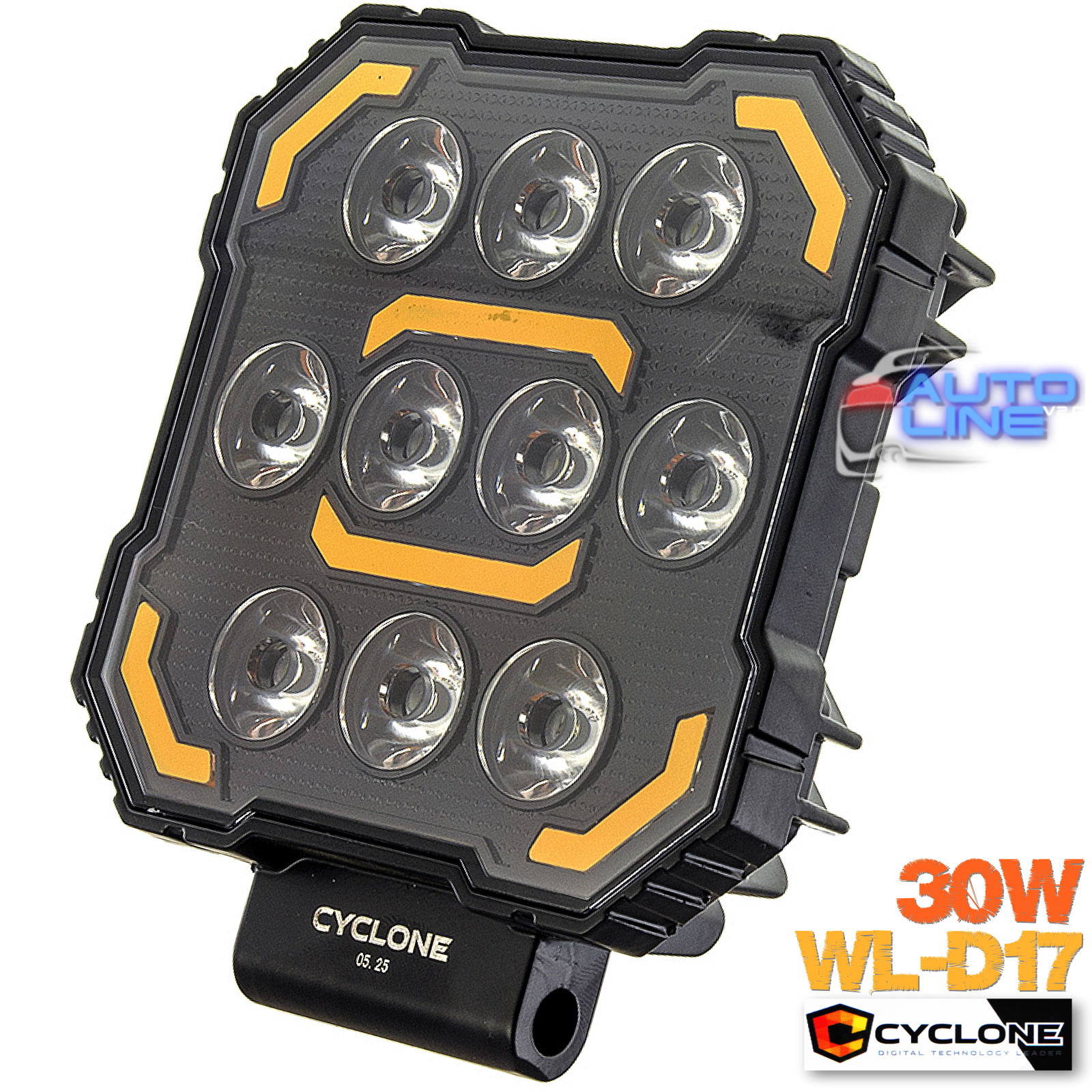 Cyclone WL-D17 30W+DRL STR Spot — квадратная LED-фара дальнего света с оранжевым габаритом