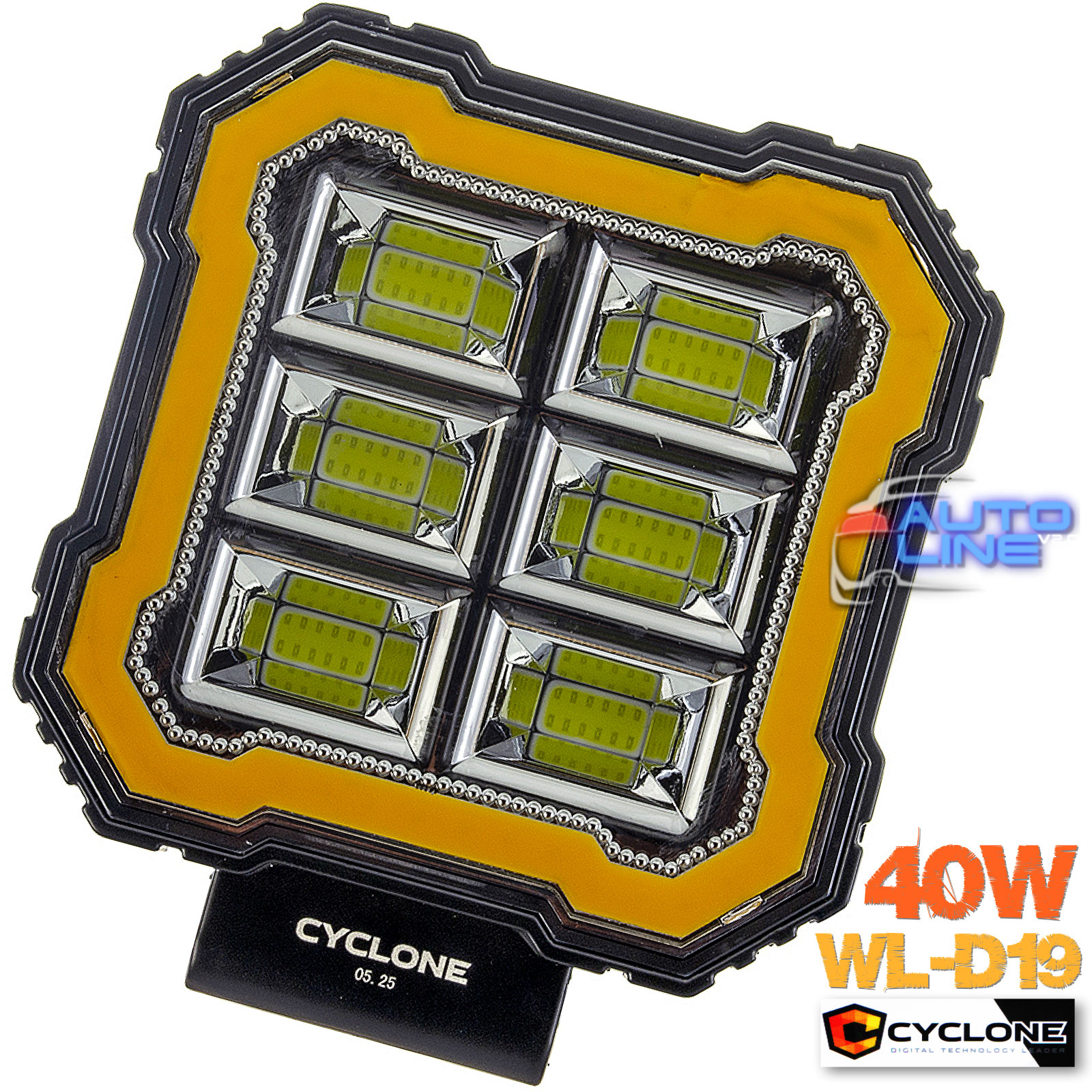 Cyclone WL-D19 40W+DRL STR Flood - 40W квадратная LED-фара рассеянного света с оранжевым ходовыми огнями + стробоскоп
