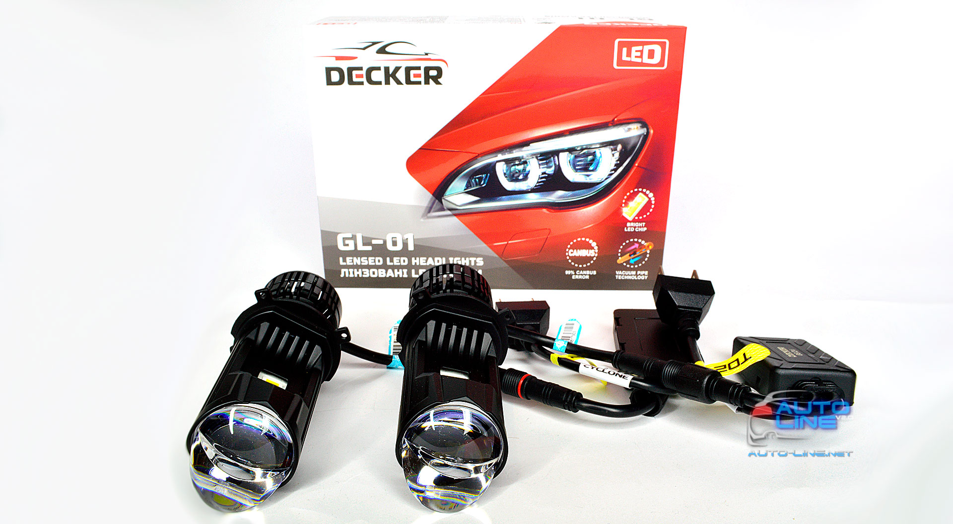 Decker LED GL-01 PRO 6K H4 H/L — мини LED-линза H4, светодиодная лампа-линза H4