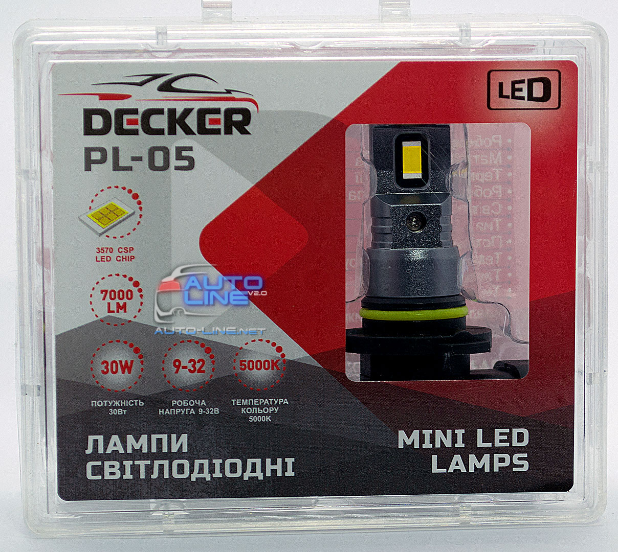 Decker LED PL-05 5K 9005 — автомобильные LED-лампы без ветилятора HB3/9005 под галоненку