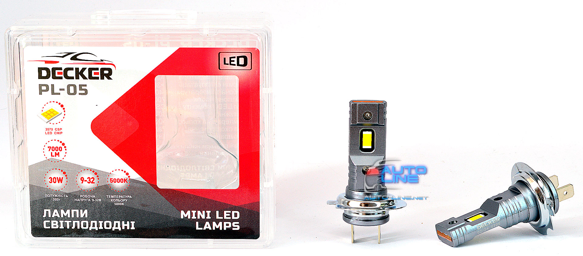 Decker LED PL-05 5K H7  — мини LED-лампа H7 под галогенку, без вентилятора, 5000K
