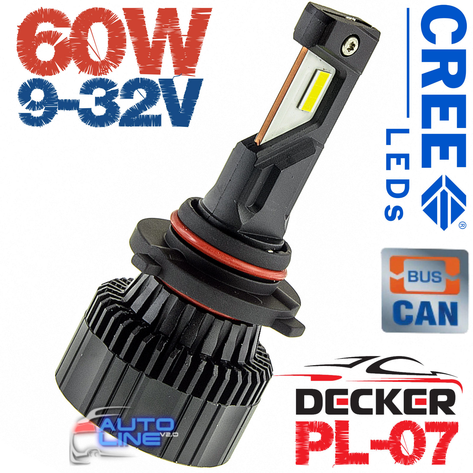 Decker LED PL-07 6K 9005 — мощные LED-лампы HB3/9005 с обманкой 9-32В 6000K/12000Lm CREE Leds