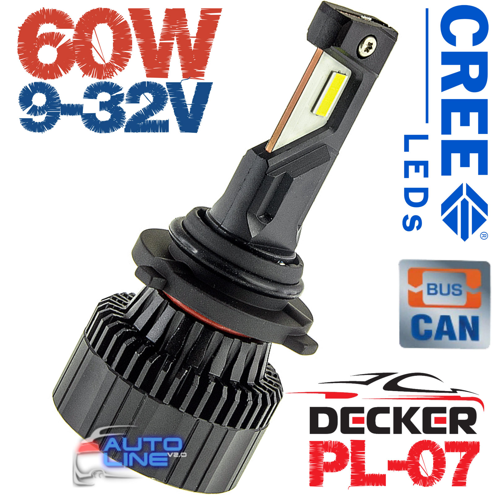 Decker LED PL-07 6K 9006 — мощные LED-лампы HB4/9006 с обманкой 9-32В 6000K/12000Lm CREE Leds