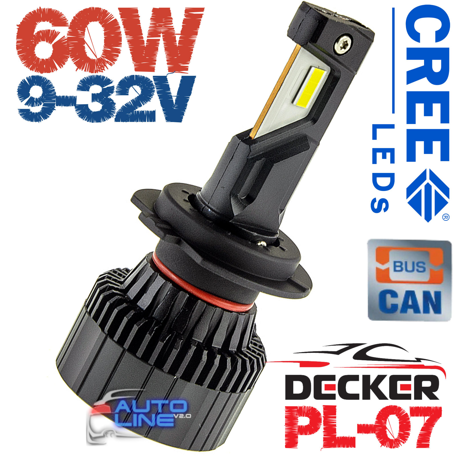 Decker LED PL-07 6K H7 — мощные LED-лампы H7 с обманкой 9-32В 6000K/12000Lm CREE Leds